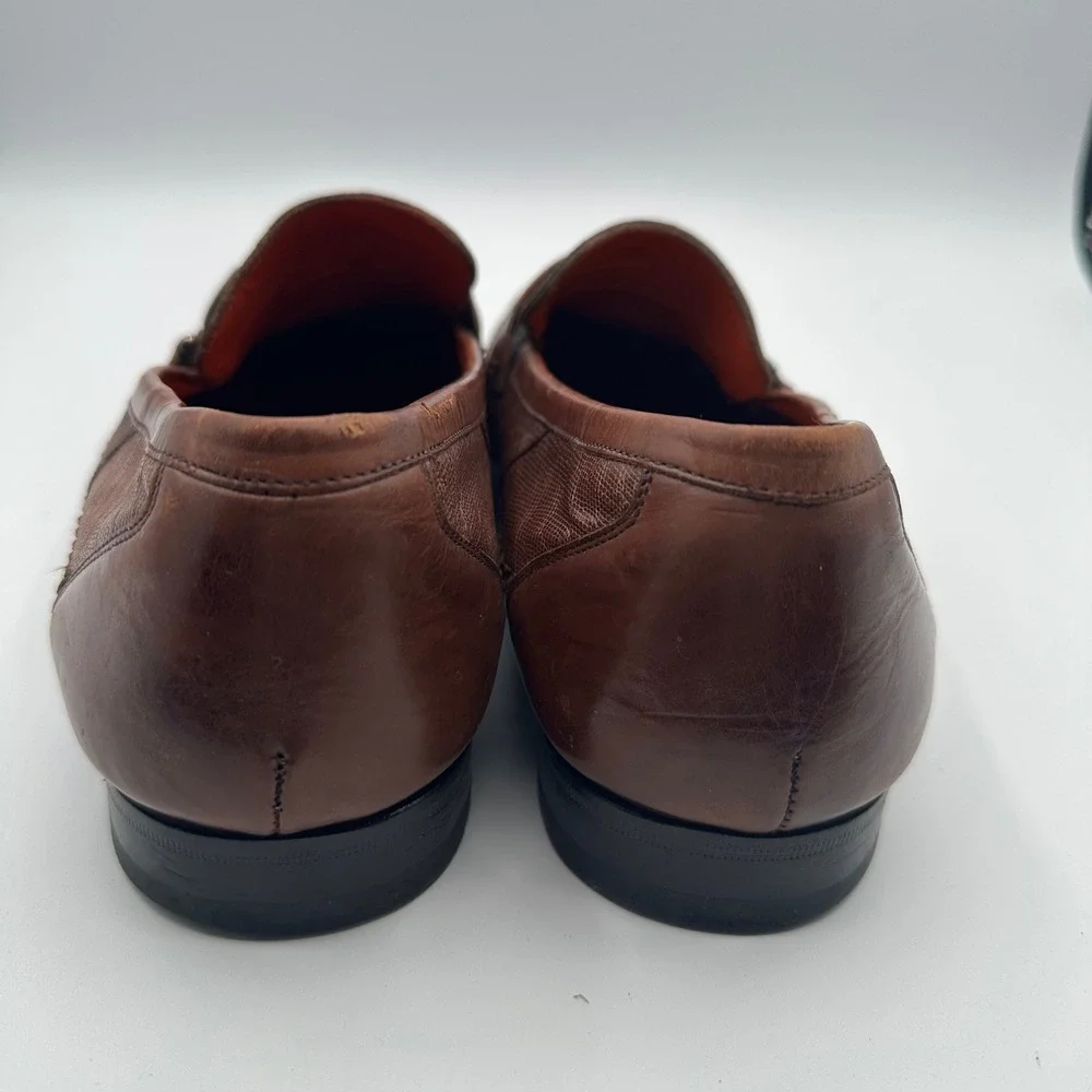 Mezlan Genuine Lizard Skin Loafers Men 10.5 Brown Dress Shoes Luxury Spain Made